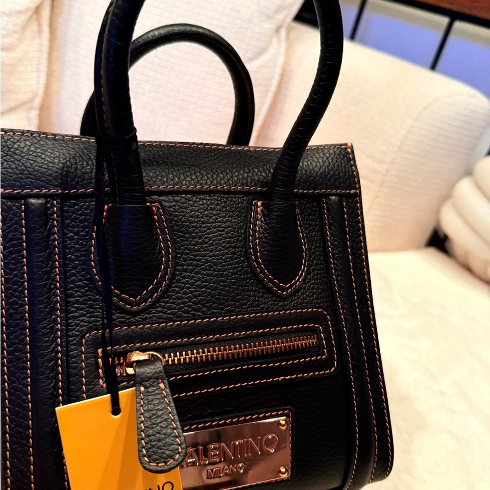 Valentino Black and Brown Leather Satchel